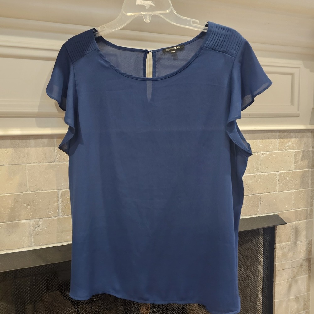 Papermoon Navy Sheer Womens Flutter Sleeve 2XL Blouse